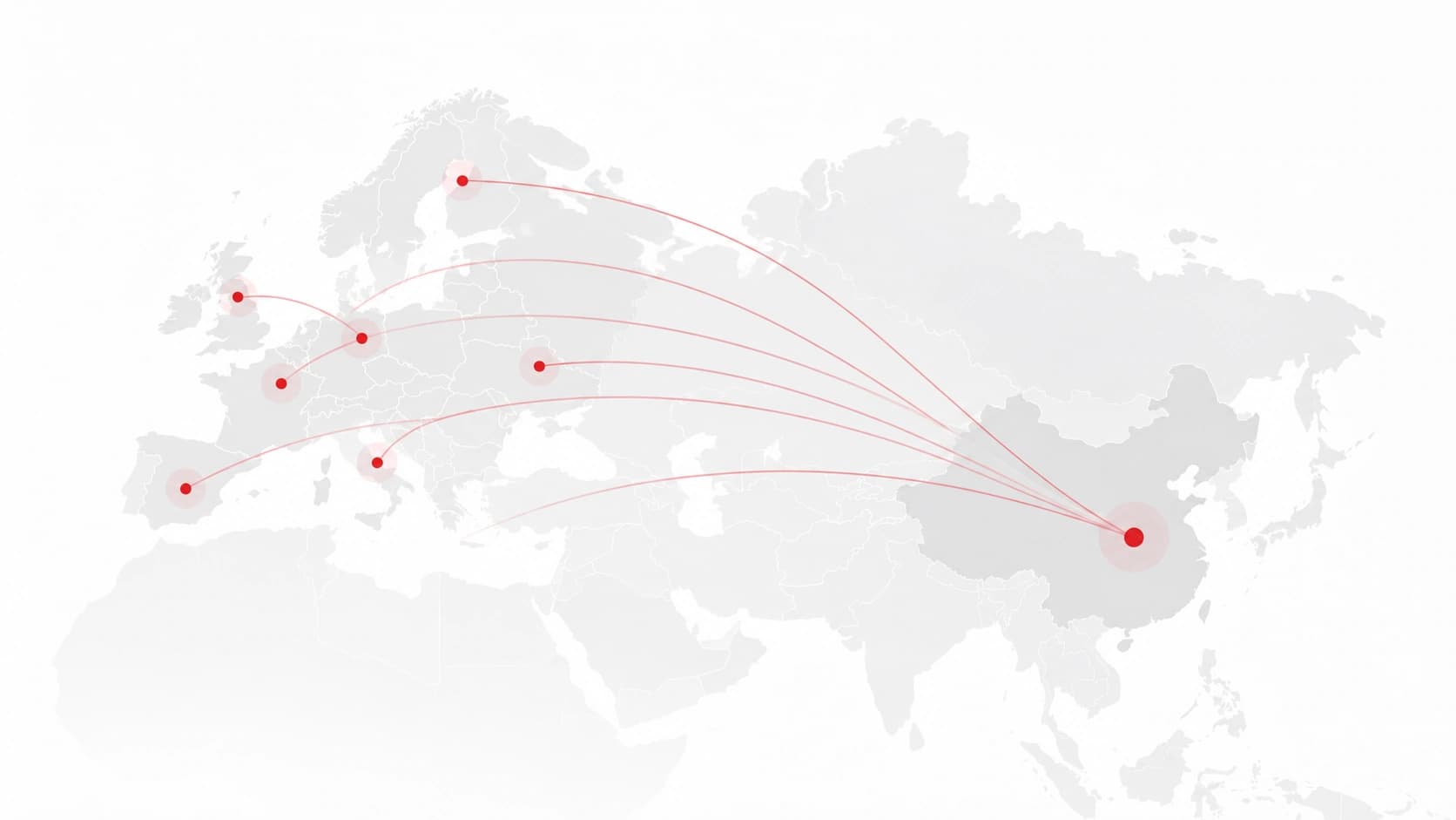 Map showing commercial connections from China to markets across Europe
